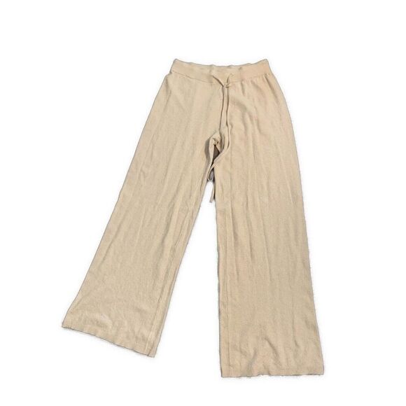 thread supply Womens Solid Cream Beige Knit Wide Leg Knit Pants Small - Picture 1 of 5